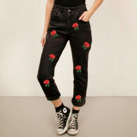 Dolls Kill Denim - The Ragged Priest Thorn By My Side Rose Mom Jeans